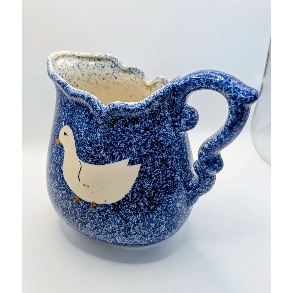 Vintage 1980's Spatterware Ceramic Duck Pitcher Calico China